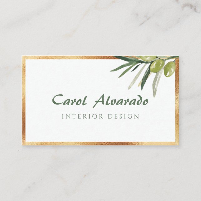 Golden Frame Olive Branch Business Card (Front)
