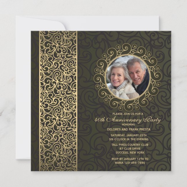 Golden Frame Photo Anniversary Invitation (Front)