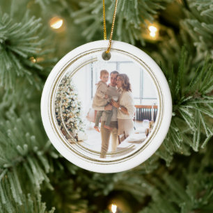 Golden Frame Photo Christmas Personalised Ceramic Tree Decoration