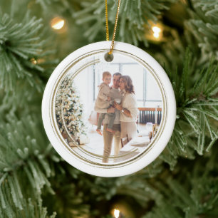 Golden Frame Photo Christmas Personalised Ceramic Tree Decoration