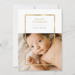 Golden Frame Photo Holiday Card<br><div class="desc">Elegant faux gold frame,  Happy Holidays photo card. Features,  single photo on front and two photo template spaces on back of card with coordinating golden sand colour background.</div>