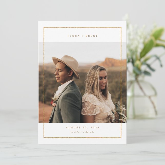 Golden Frame Photo Save The Date Wedding Card (Standing Front)