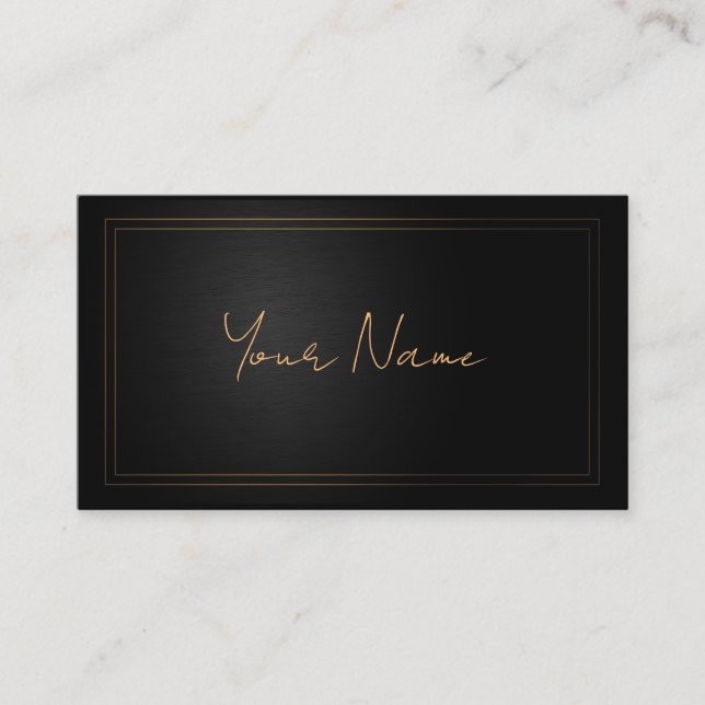 Golden frame reflective black brushed background business card (Front)