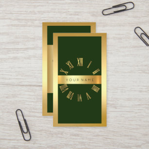 Golden Frame Roman Clock Cali Green Vertical Business Card