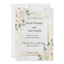 Golden frame roses wedding invitation
