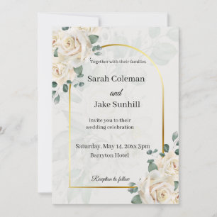 Golden frame roses wedding invitation