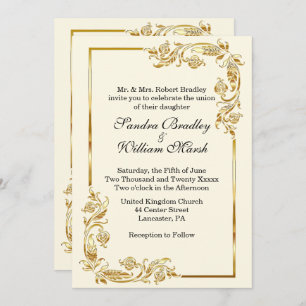 Golden Frame Traditional Cream Invitation