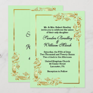 Golden Frame Traditional Green Invitation