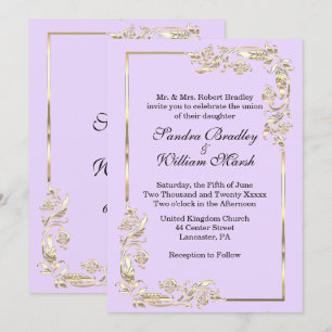 Golden Frame Traditional Lavender Invitation