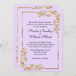 Golden Frame Traditional Lavender  Invitation