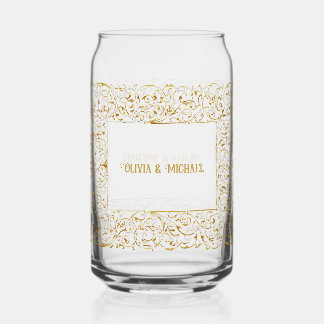 Golden Frame Wedding Can Glass