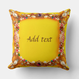 Golden Frame with Gemstones and Roses Cushion