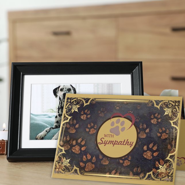 Golden Frame with Heart and Pawprint Pet Sympathy Card (Creator Uploaded)