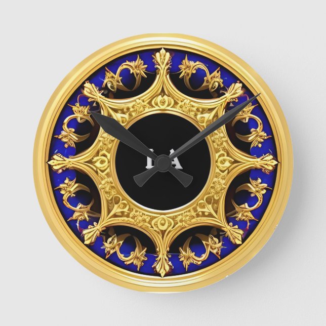Golden Frame with Ornate Details Round Clock (Front)