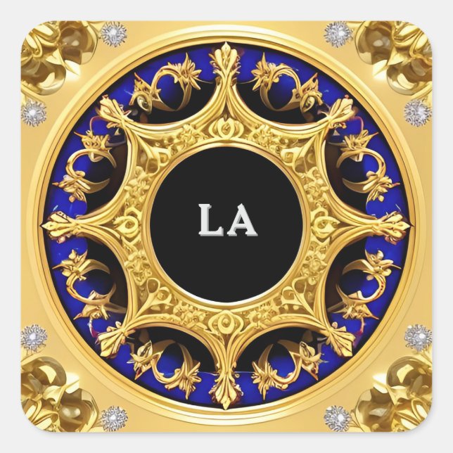 Golden Frame with Ornate Details Square Sticker (Front)