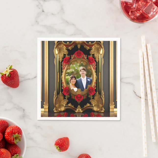 Golden frame with red roses, gothic style photo napkin (Insitu)