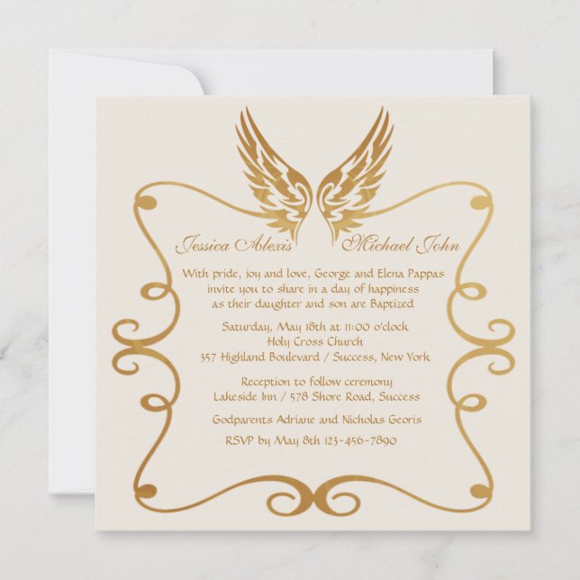 Golden Frame With Wings Invitation (Front)