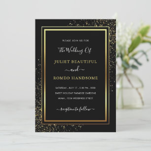 Golden Framed Black Gold Modern Wedding Invitation