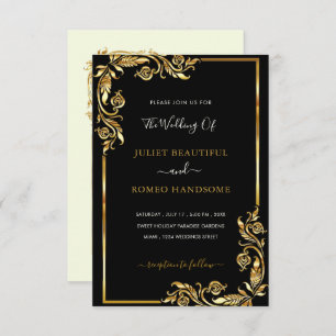 Golden Framed Black Gold Wedding Invitation