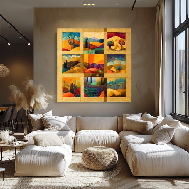 Golden Framed Desert Art Grid – Colourful Geometri Poster (Creator Uploaded)