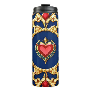 Golden Framed Heart Motif With Ornate Design Thermal Tumbler