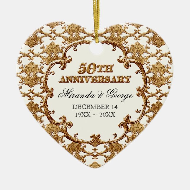 Golden French Swirl Ornament for 50th Anniversary (Front)