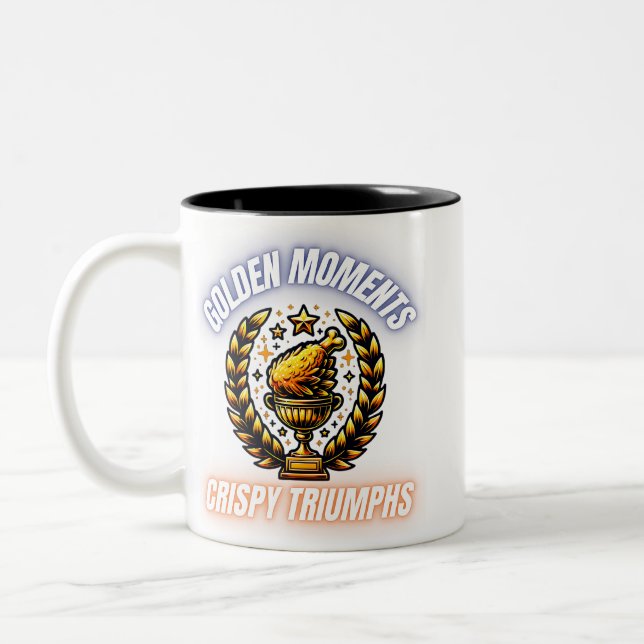Golden Fried Chicken Trophy Glory Two-Tone Coffee Mug (Left)