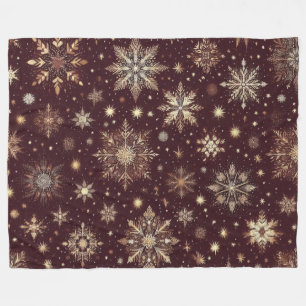 Golden Frost: Festive Snowflake Wonderland Fleece Blanket
