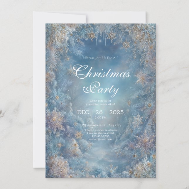 Golden Frost Winter Floral Wedding Invitation (Front)