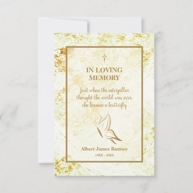 Golden Funeral Butterfly Motivational Quote Card (Front)