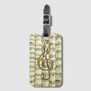 Golden G clef On Rolled Sheet Music ~ Luggage Tag