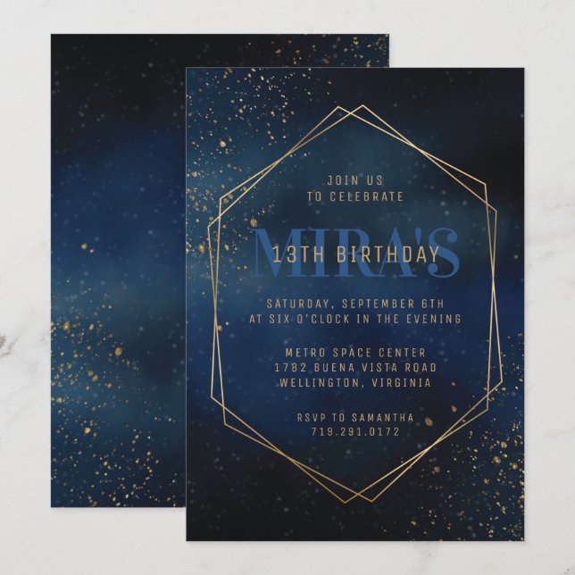 Golden Galaxy Birthday Invitation (Front/Back)