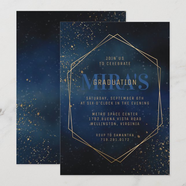 Golden Galaxy Graduation Invitation (Front/Back)