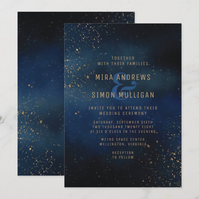 Golden Galaxy Wedding Invitation (Front/Back)
