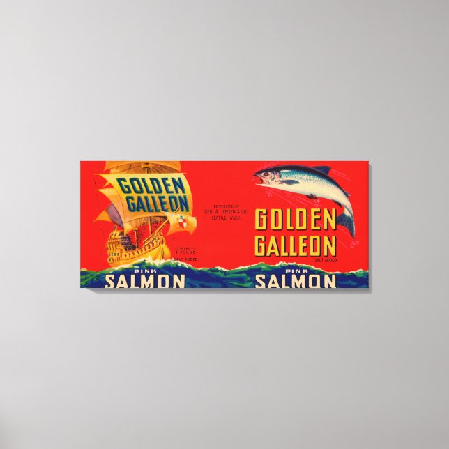 Golden Galleon Brand Salmon Label- Seattle, WA Canvas Print (Front)