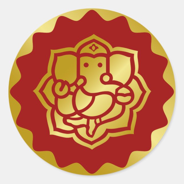 Golden Ganesha Design Classic Round Sticker (Front)