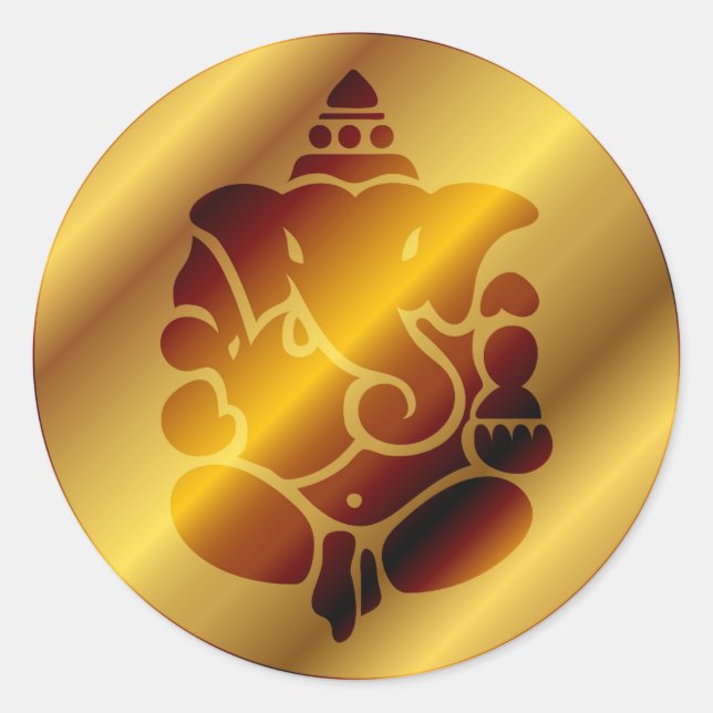 Golden Ganesha Design Classic Round Sticker (Front)