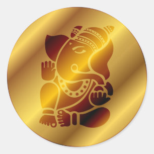 Golden Ganesha Design Classic Round Sticker