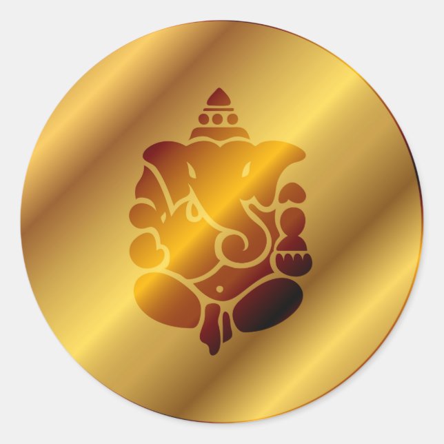 Golden Ganesha Design Classic Round Sticker (Front)