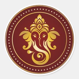 Golden Ganesha Maroon Hindu Decorative Design Classic Round Sticker