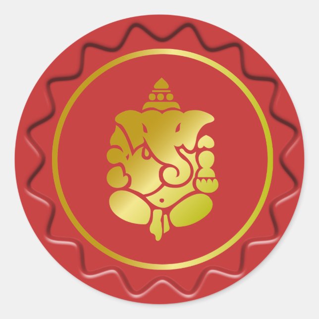 Golden Ganesha On Red Wax Seal (Front)