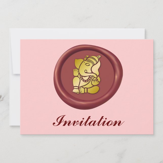 Golden Ganesha On Red Wax Seal Invitation (Front)