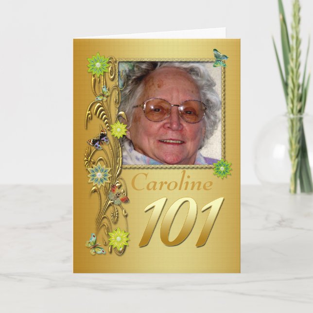Golden Garden 101st Photo Birthday Card (Front)