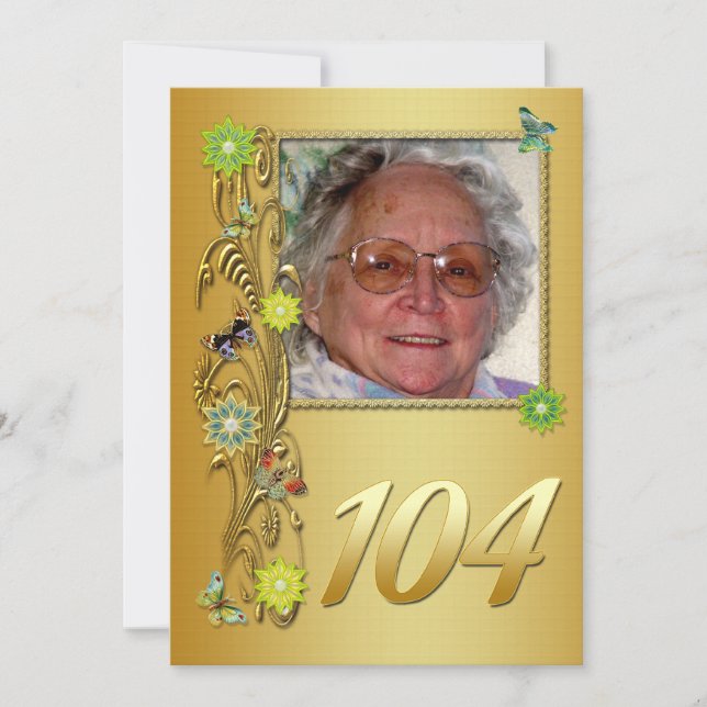 Golden Garden 104th Birthday party invitation (Front)