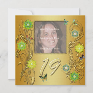 Golden Garden 19th Birthday party invitation