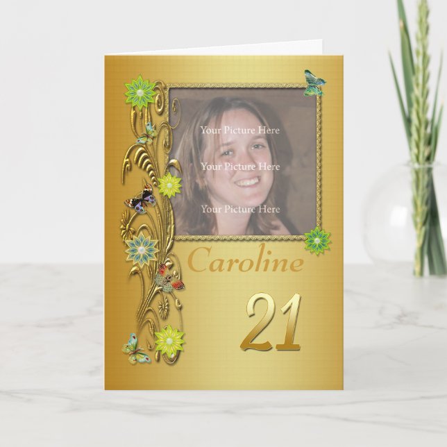 Golden Garden 21st Photo Birthday Card (Front)