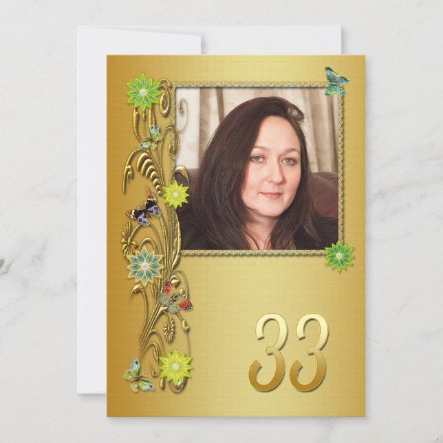 Golden Garden 33rd Birthday party invitation (Front)