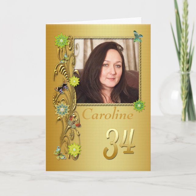 Golden Garden 34th Photo Birthday Card (Front)