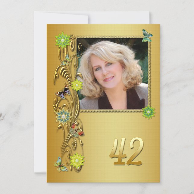 Golden Garden 42nd Birthday party invitation (Front)