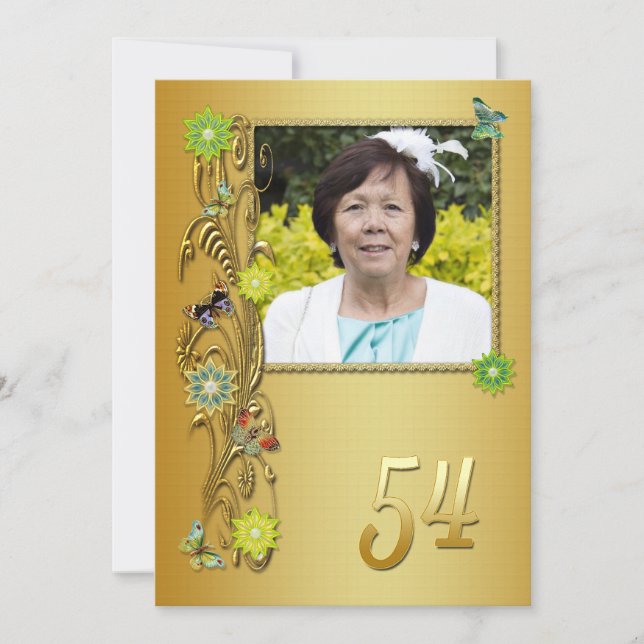 Golden Garden 54th Birthday party invitation (Front)